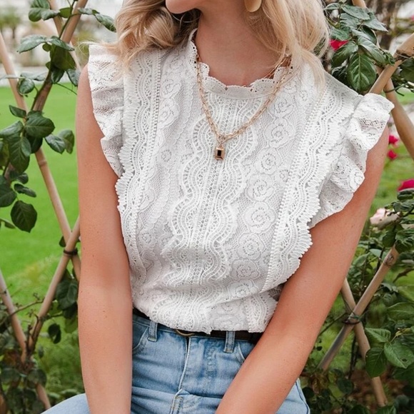 Boho Floral Lace Ruffle Sleeve Top - Picture 13 of 13